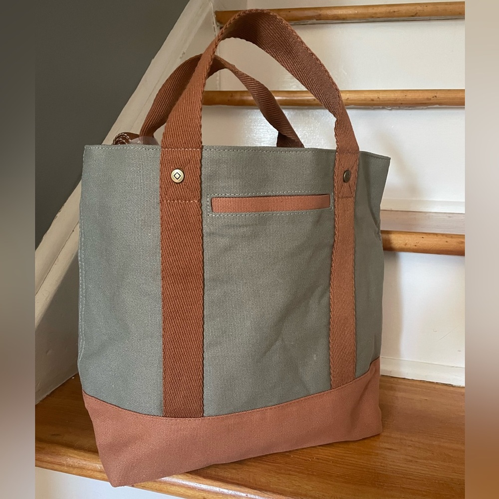 thirty-one Olive Canvas Tote with Rust Trim